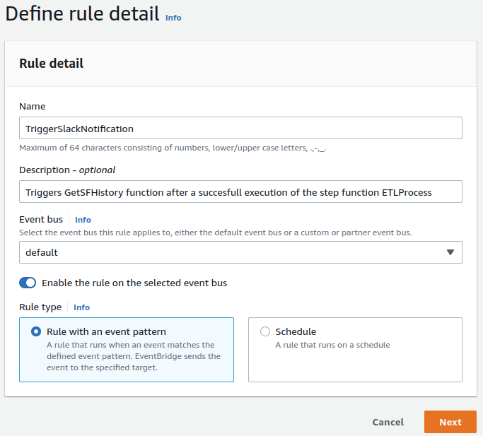 AWS EventBridge create new rule